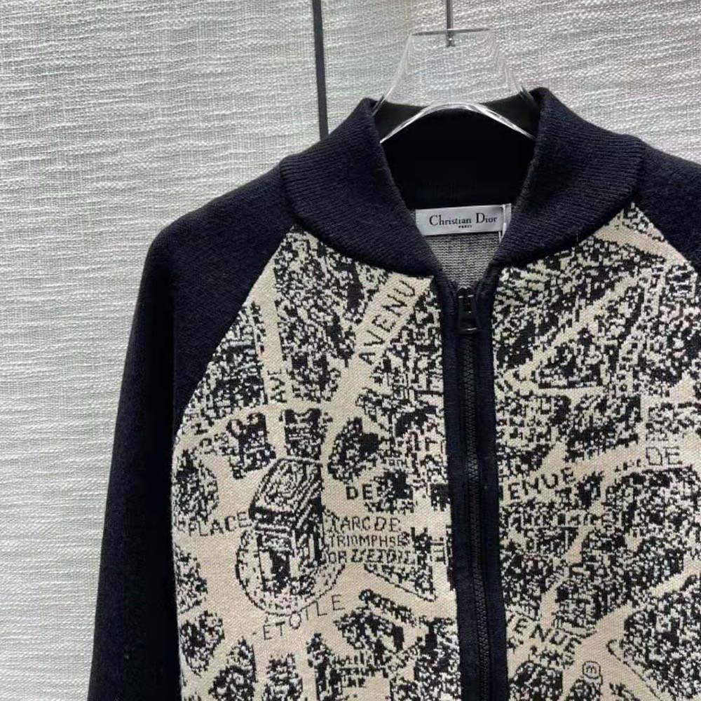 Dior Women Bomber Jacket Beige and Black Technical Virgin Wool Knit with Plan de Paris Motif - image 4