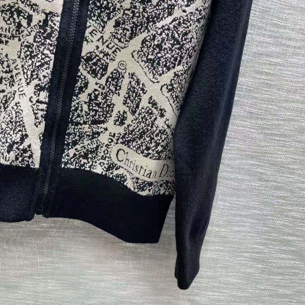 Dior Women Bomber Jacket Beige and Black Technical Virgin Wool Knit with Plan de Paris Motif - image 9