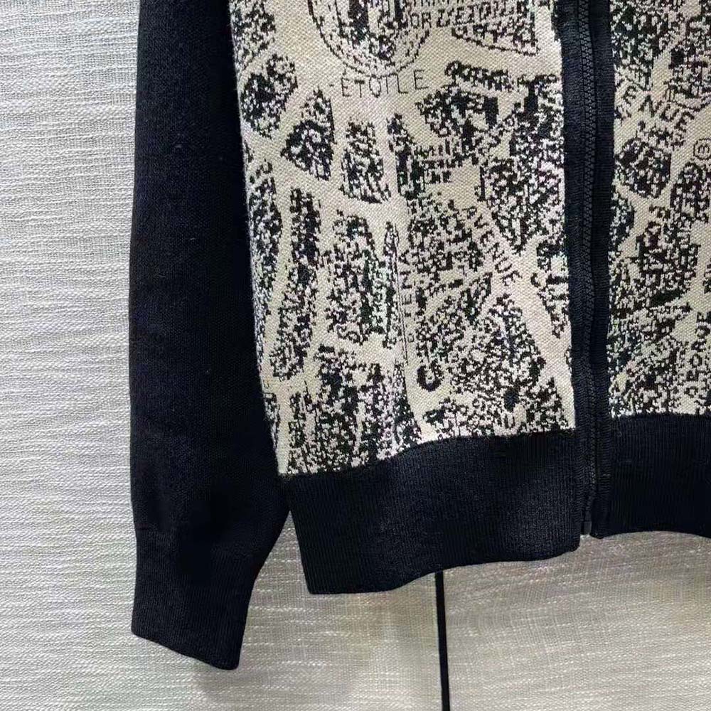 Dior Women Bomber Jacket Beige and Black Technical Virgin Wool Knit with Plan de Paris Motif - image 8