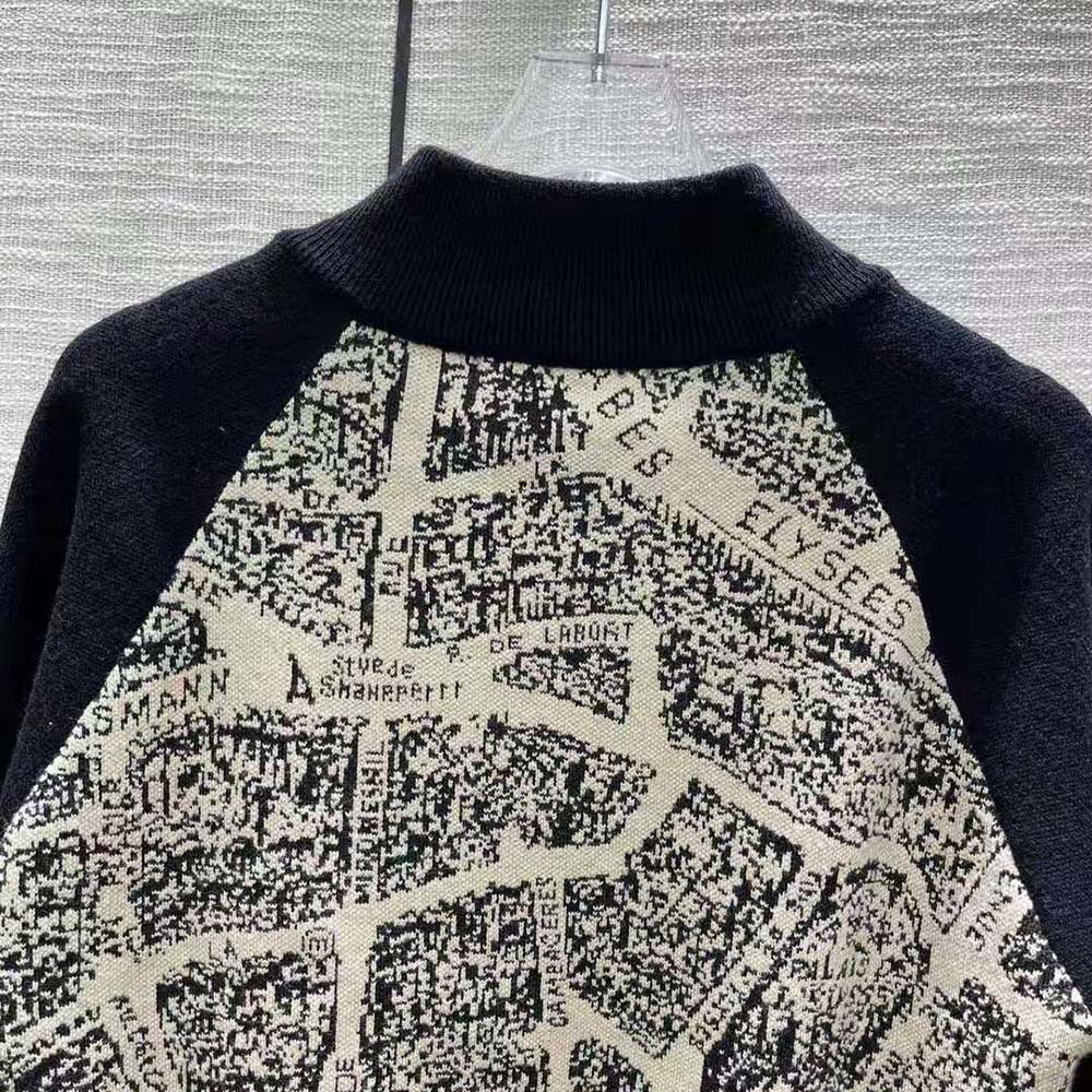 Dior Women Bomber Jacket Beige and Black Technical Virgin Wool Knit with Plan de Paris Motif - image 6