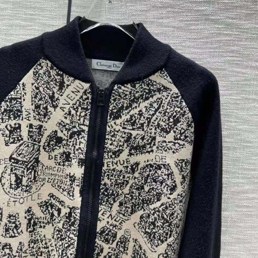 Dior Women Bomber Jacket Beige and Black Technical Virgin Wool Knit with Plan de Paris Motif - image 5