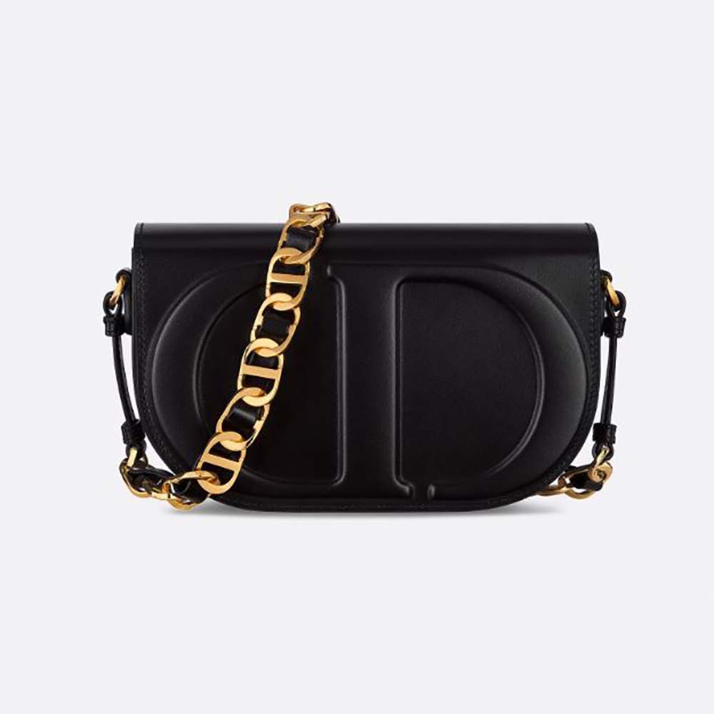 Front view of Dior Women CD Signature Bag with Strap Black CD-Embossed Box Calfskin