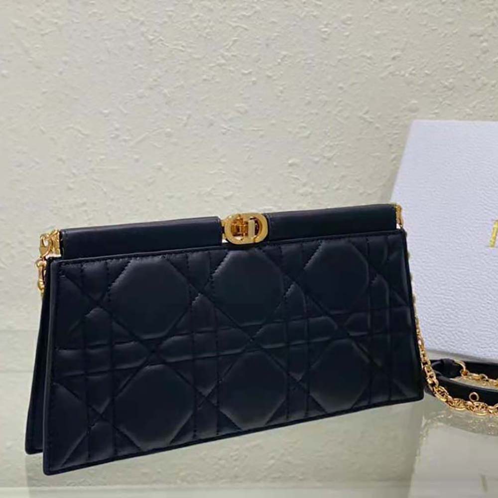 Dior Women Dior Caro Colle Noire Clutch with Chain Black Cannage Lambskin - image 4