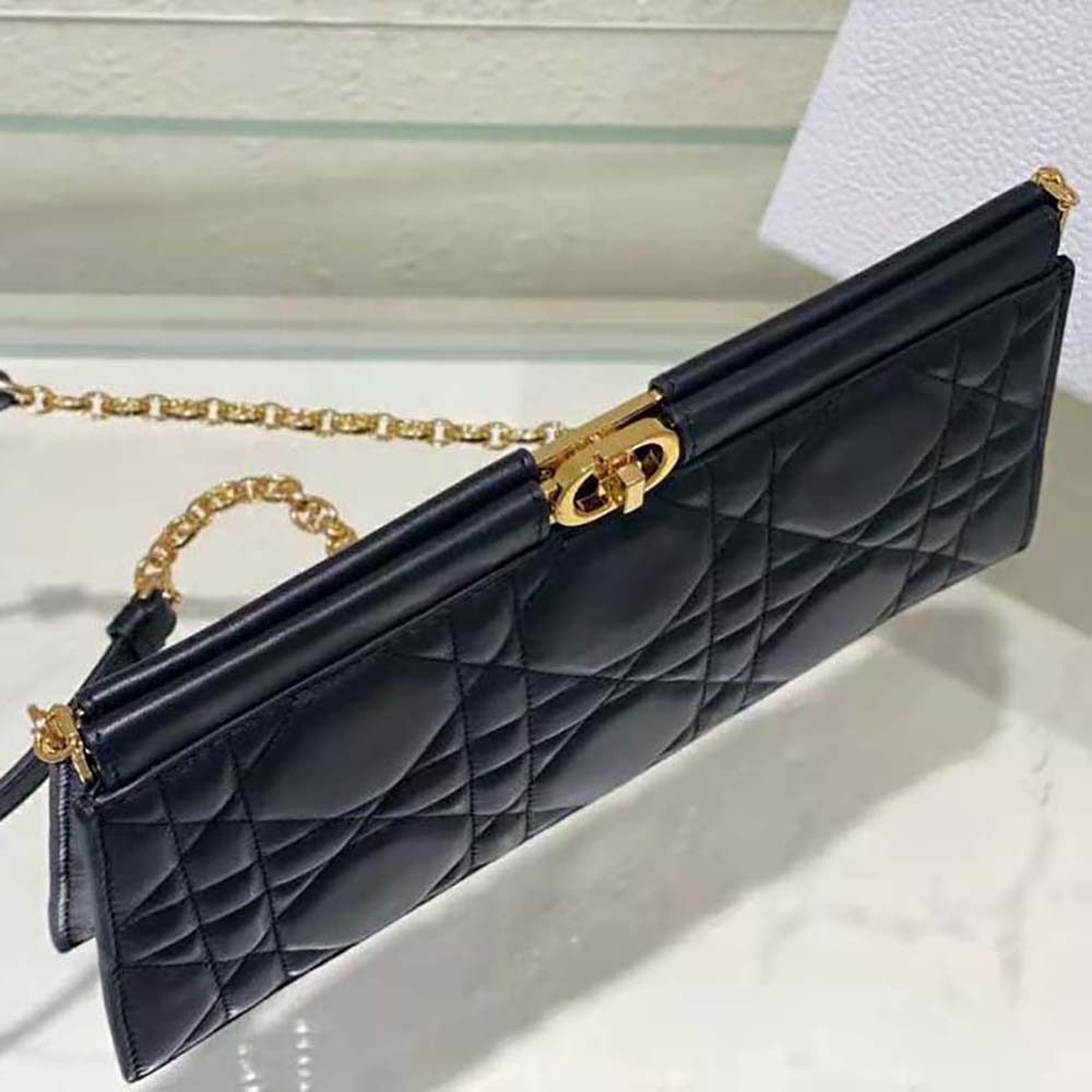 Dior Women Dior Caro Colle Noire Clutch with Chain Black Cannage Lambskin - image 7