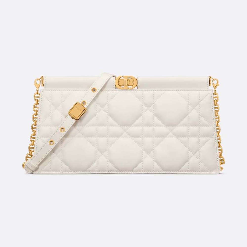 Front view of Dior Women Dior Caro Colle Noire Clutch with Chain Latte Cannage Lambskin