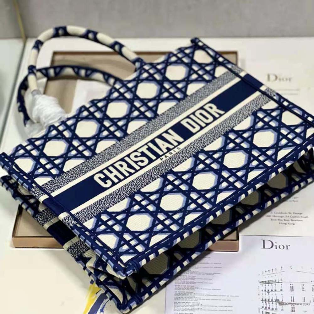 Dior Women Large Dior Book Tote Beige and Blue Macrocannage Embroidery - image 7