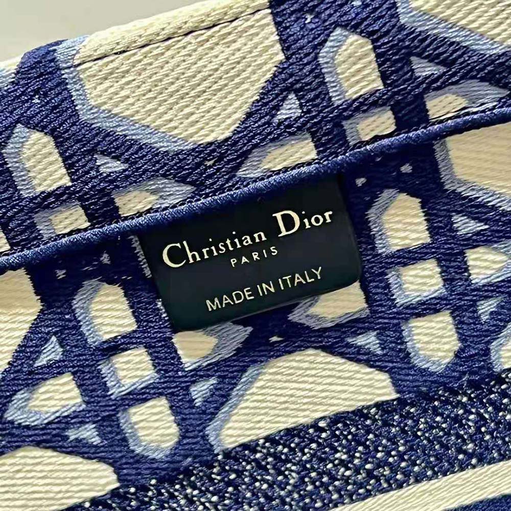 Dior Women Large Dior Book Tote Beige and Blue Macrocannage Embroidery - image 10