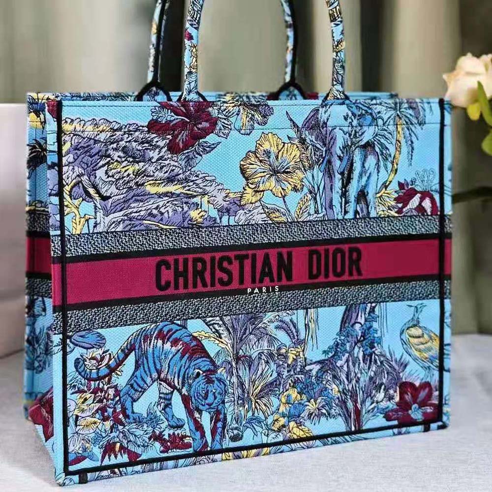 Side angle showing structured silhouette of Dior Women Large Book Tote