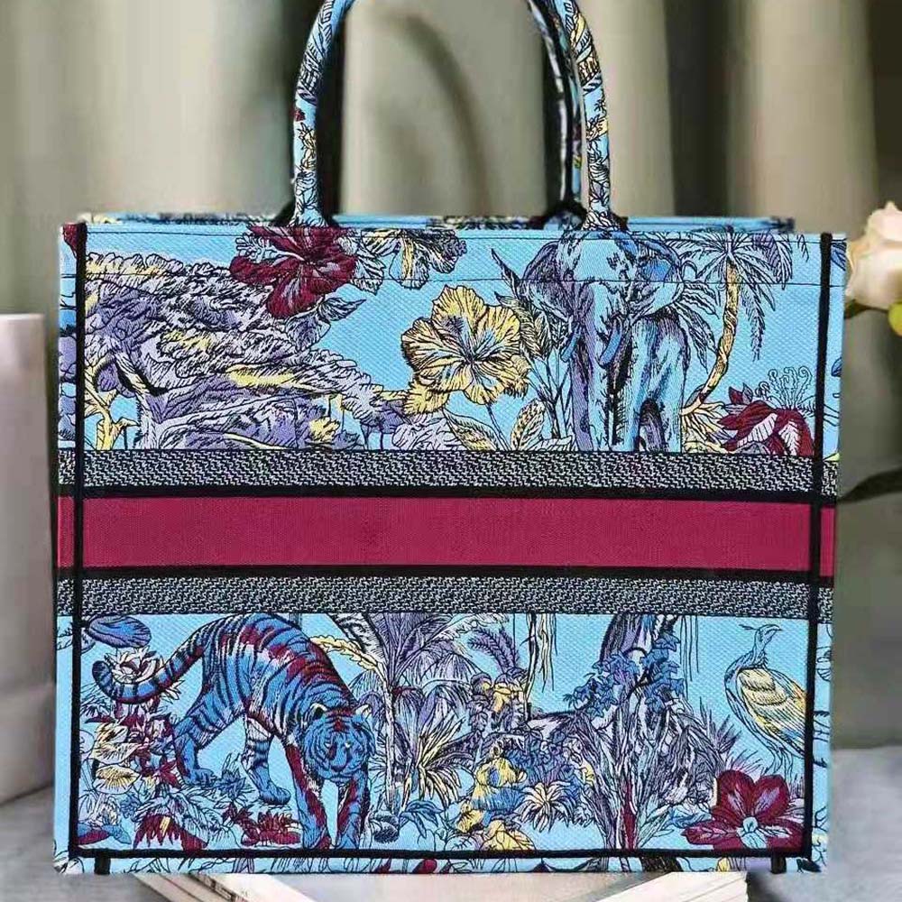 Dior Women Large Dior Book Tote Celestial Blue Multicolor Toile de Jouy Voyage Embroidery - image 4