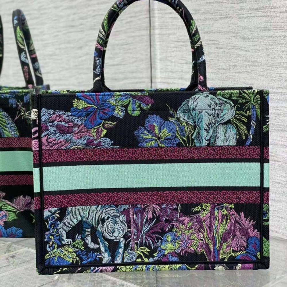 Side angle showing silhouette and handles of Dior Women Medium Dior Book Tote