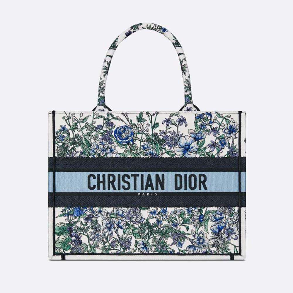 Front view of Dior Women Medium Dior Book Tote with multicolor embroidery