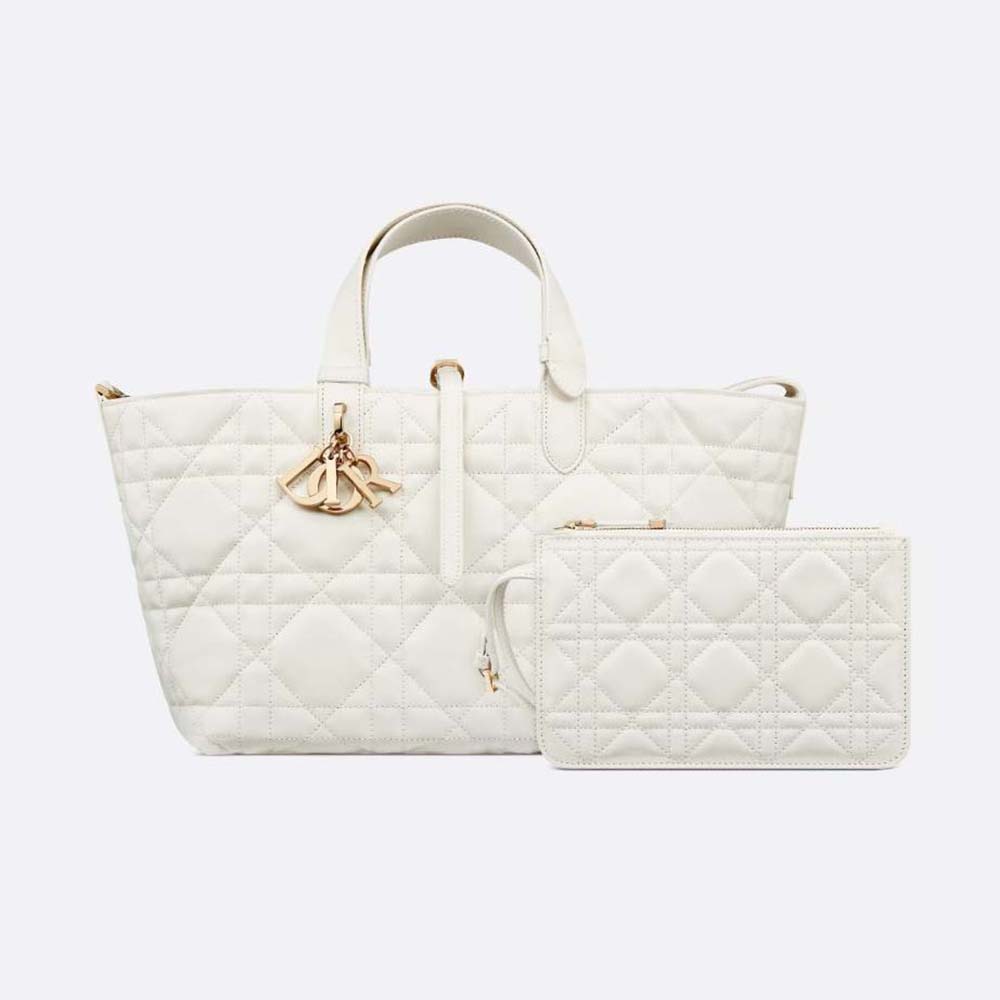 Front view of Dior Women Medium Dior Toujours Bag Latte Macrocannage Calfskin