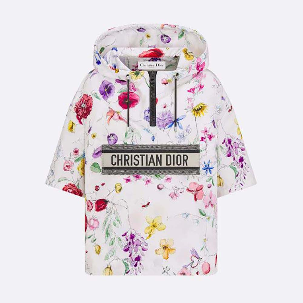 Front view of Dior Women Short-Sleeved Hooded Short Anorak in white
