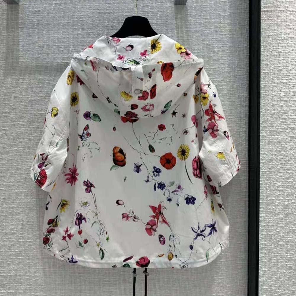 Side profile showing relaxed fit of Dior Women Short-Sleeved Hooded Short Anorak