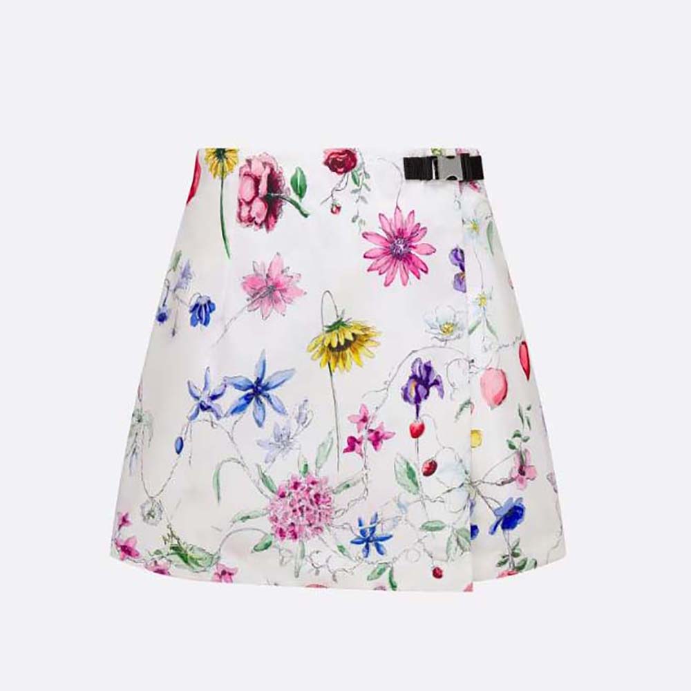 Front view of Dior Women Skort White Technical Fabric with Red Florilegio Motif