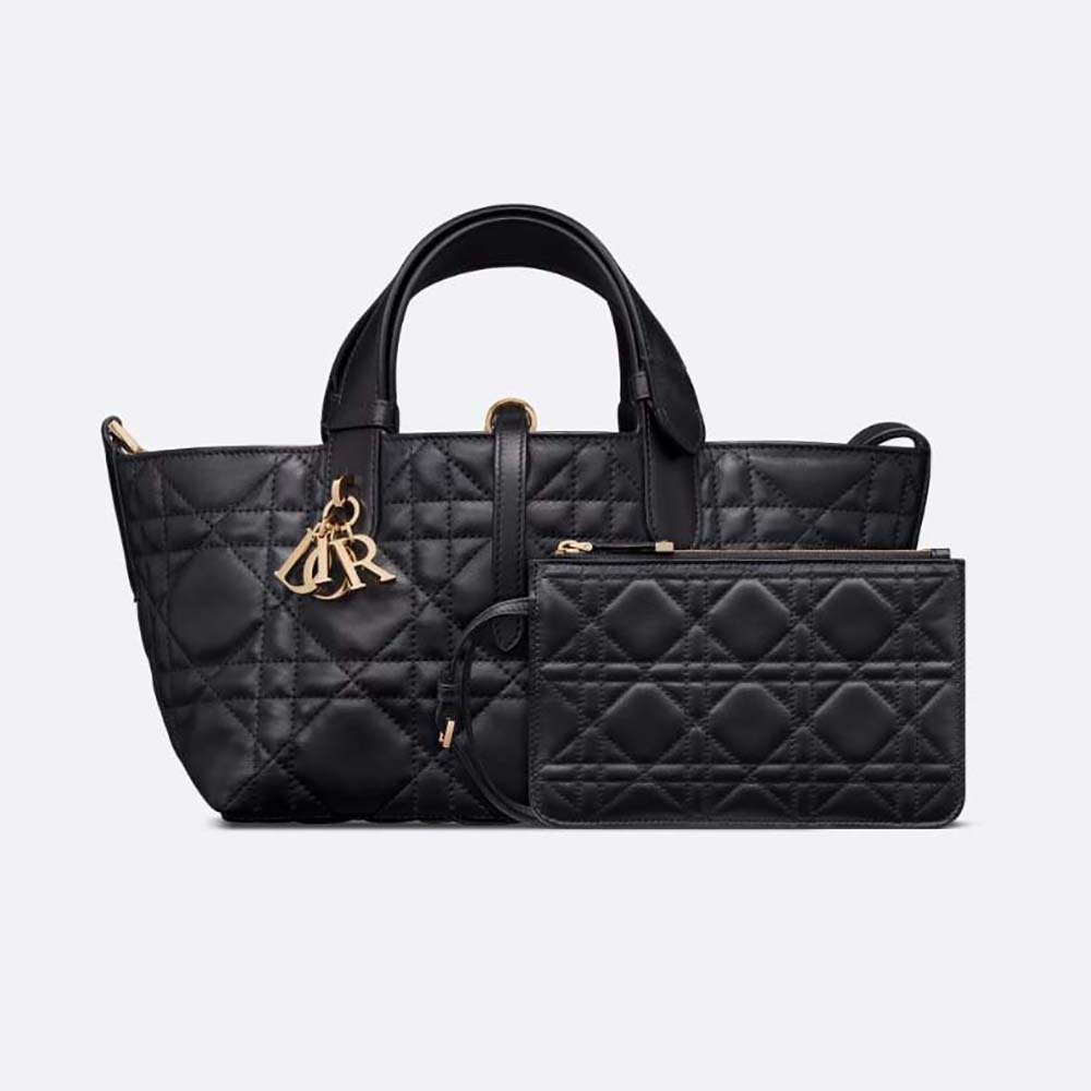 Front view of Dior Women Small Dior Toujours Bag Black Macrocannage Calfskin