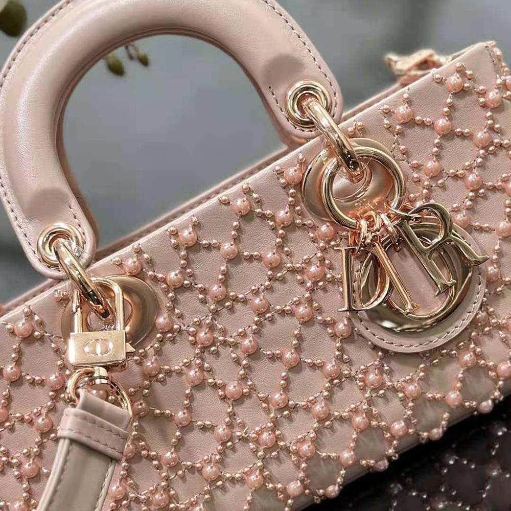 Dior Women Small Lady D-joy Bag Rose Des Vents Cannage Calfskin Embroidered with Resin Pearls - image 7