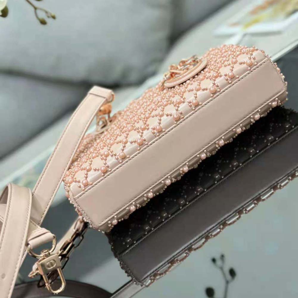 Dior Women Small Lady D-joy Bag Rose Des Vents Cannage Calfskin Embroidered with Resin Pearls - image 5