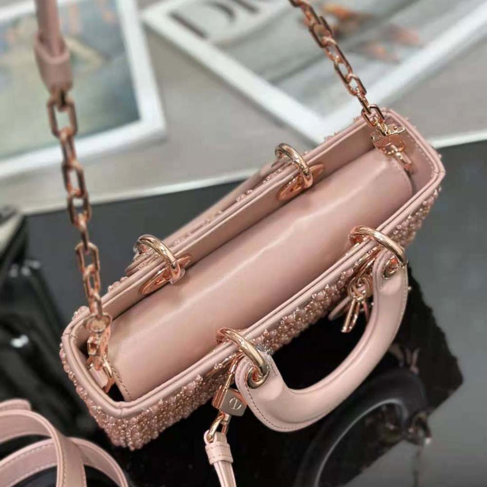 Dior Women Small Lady D-joy Bag Rose Des Vents Cannage Calfskin Embroidered with Resin Pearls - image 6
