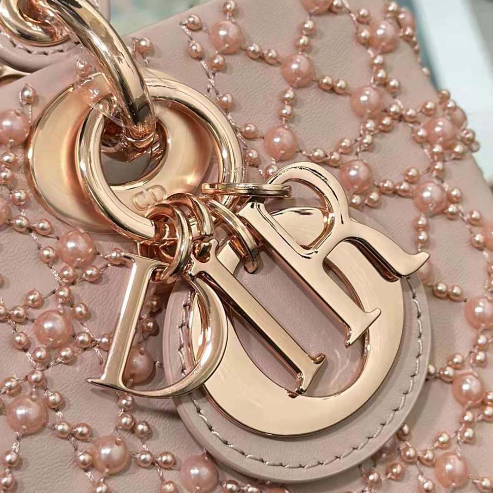 Dior Women Small Lady D-joy Bag Rose Des Vents Cannage Calfskin Embroidered with Resin Pearls - image 8