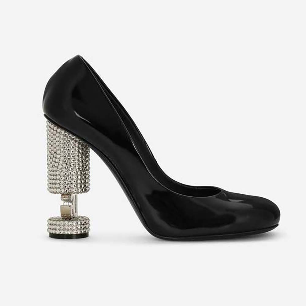 Side view of Dolce Gabbana D&G Women Polished Calfskin Pumps in black