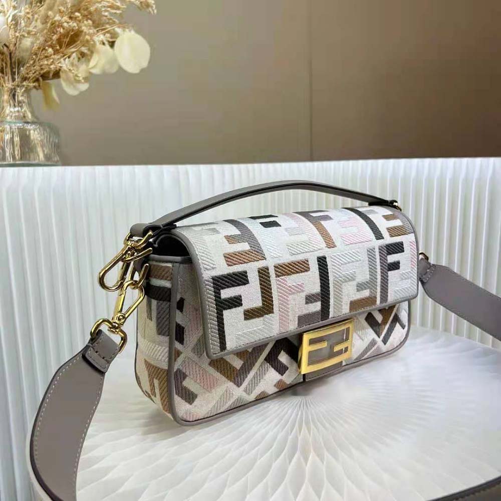 Fendi Women Baguette Multicolour Canvas Bag with FF Embroidery - image 4