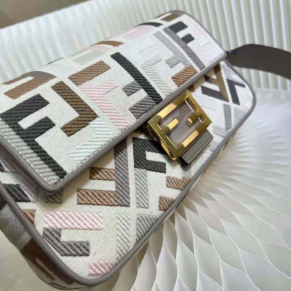 Fendi Women Baguette Multicolour Canvas Bag with FF Embroidery - image 5