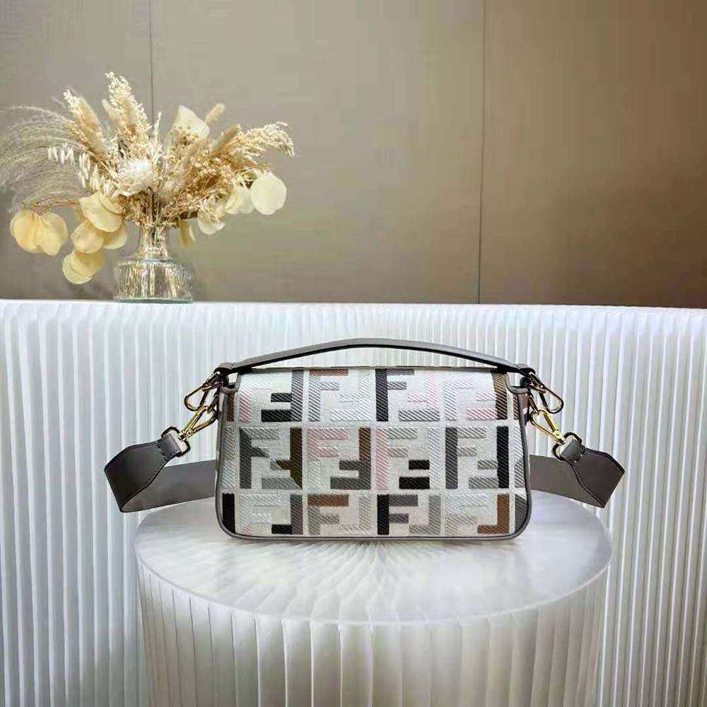 Side angle showing gold hardware on Fendi Women Baguette Multicolour Canvas Bag