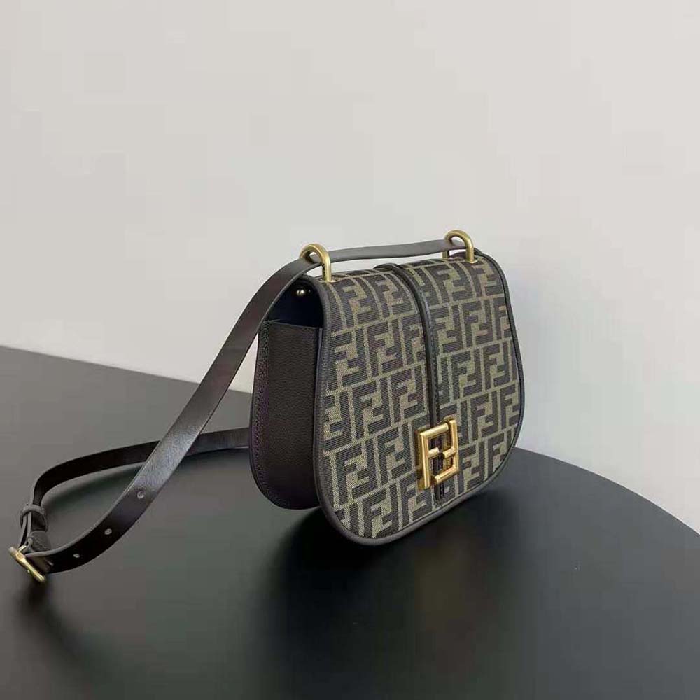Fendi Women C’mon Medium Brown FF Jacquard Fabric and Leather Bag - image 4