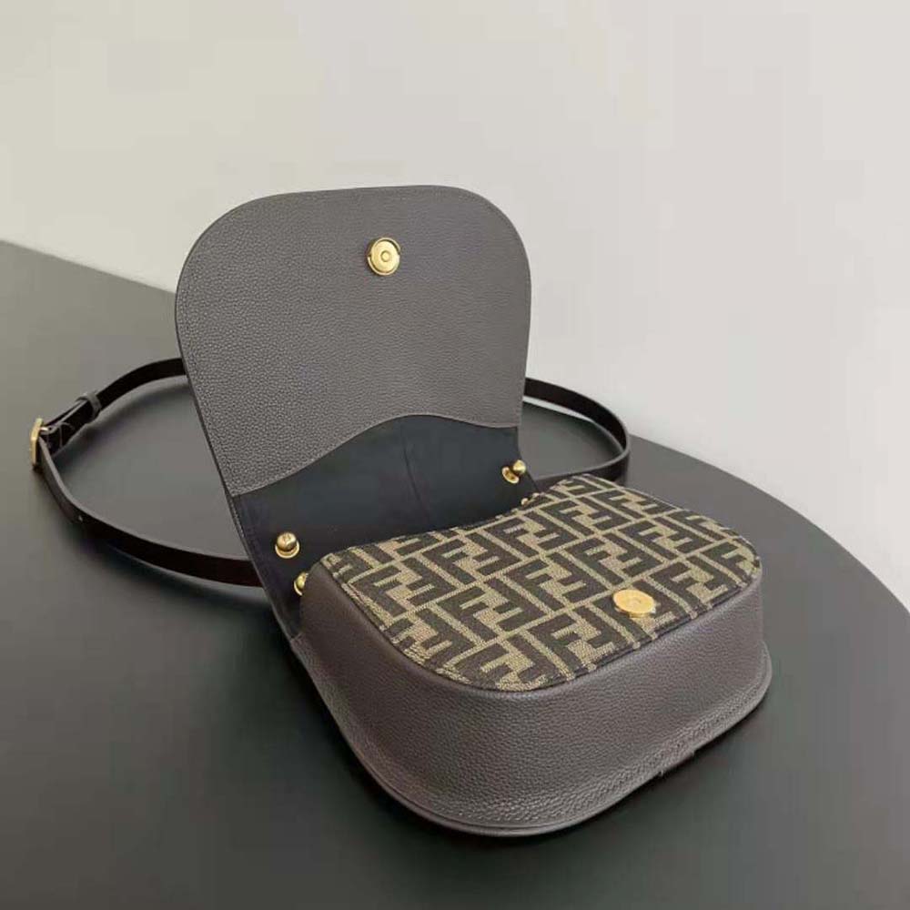 Fendi Women C’mon Medium Brown FF Jacquard Fabric and Leather Bag - image 6