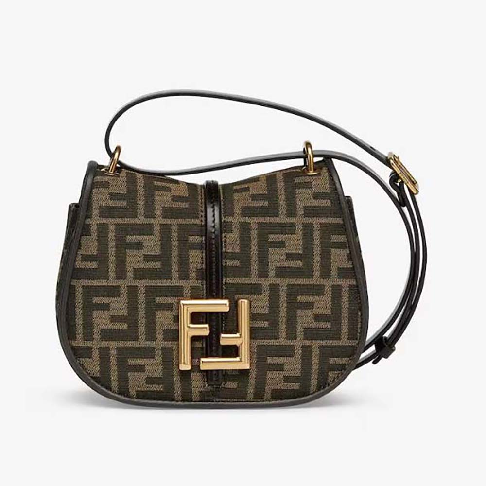 Front view of Fendi Women C’mon Small Brown FF Jacquard Fabric Bag