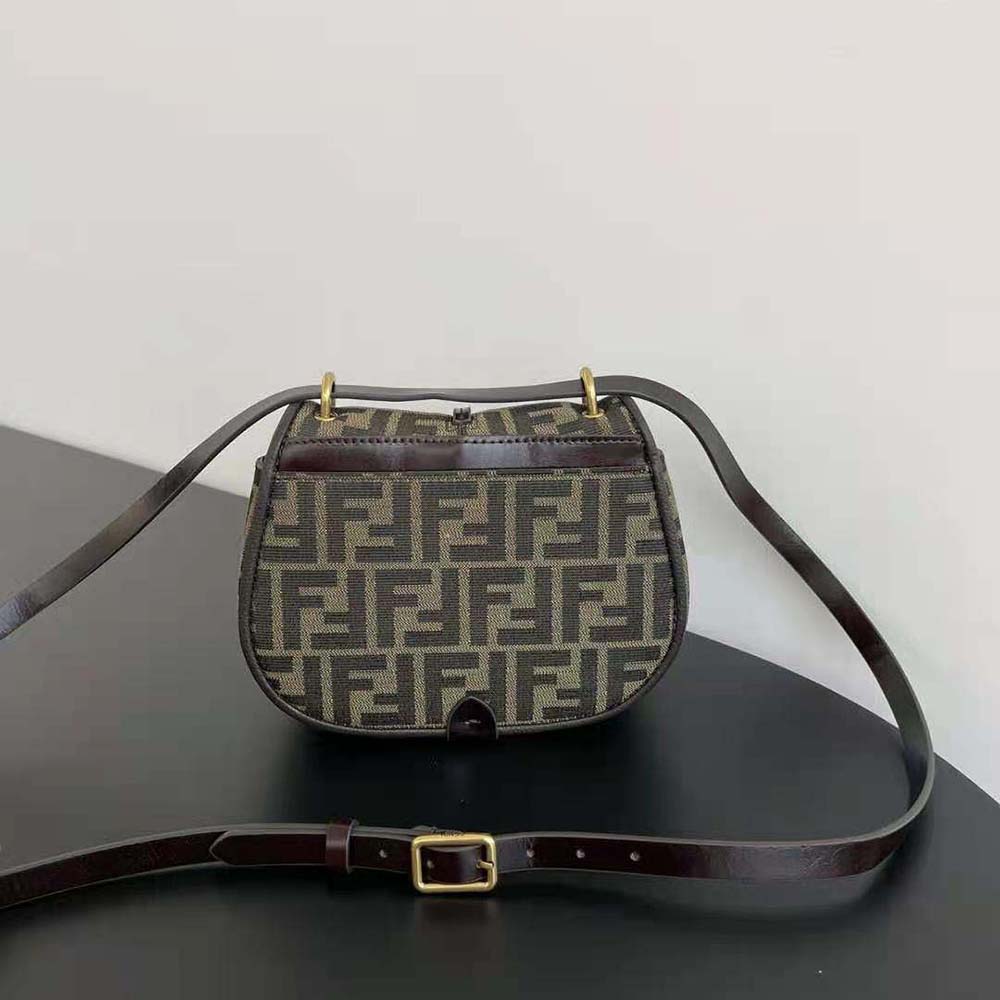 Side profile showing strap detail of Fendi Women C’mon Small Brown FF Bag