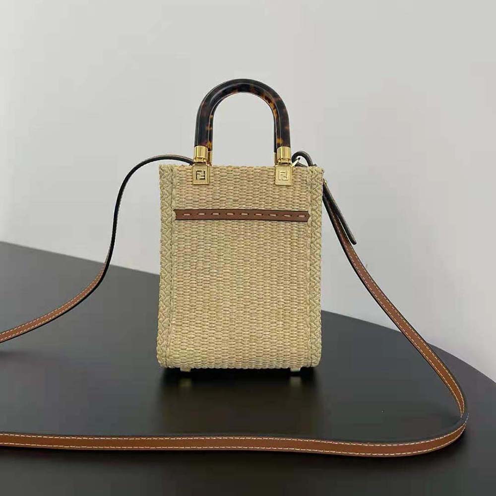Fendi Women Mini Sunshine Shopper Natural Straw Mini-Bag - image 4
