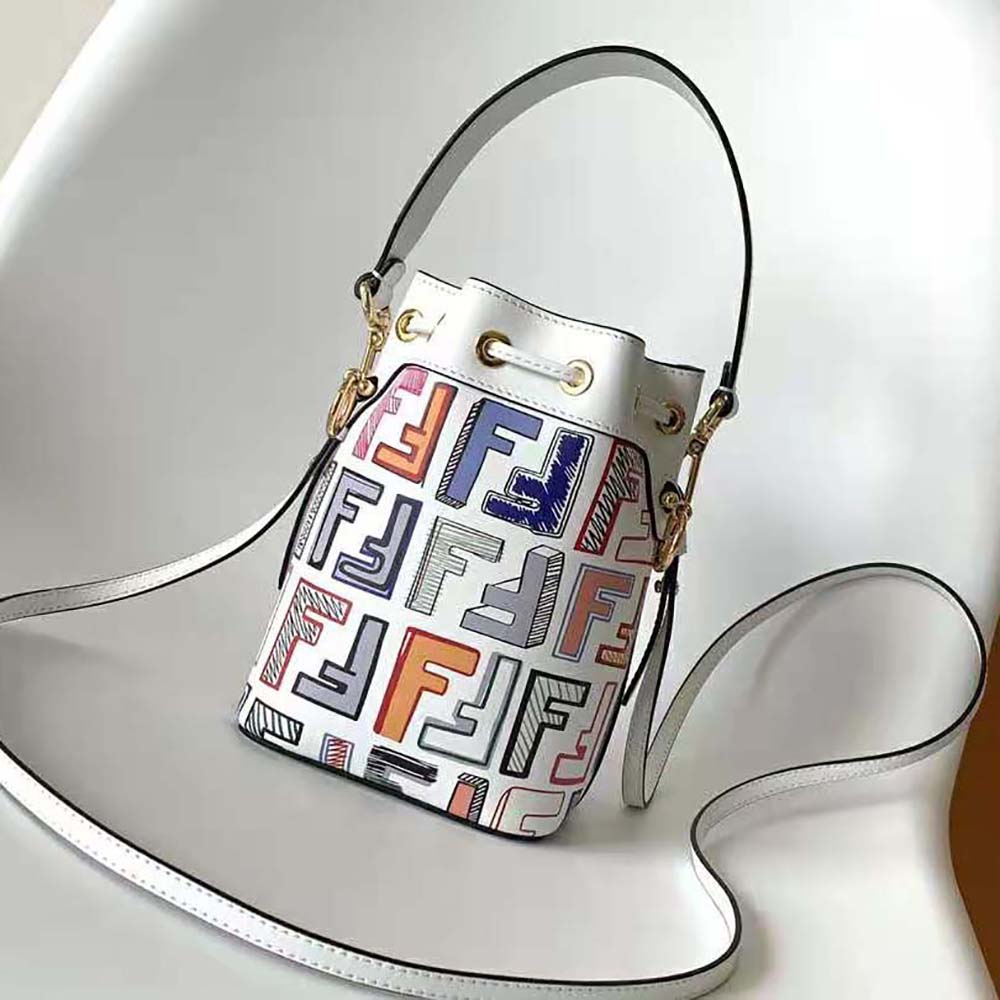 Close-up of gold FF logo charm on Fendi Women Mon Tresor Chinese Valentine’s Day Limited Edition Mini-bag