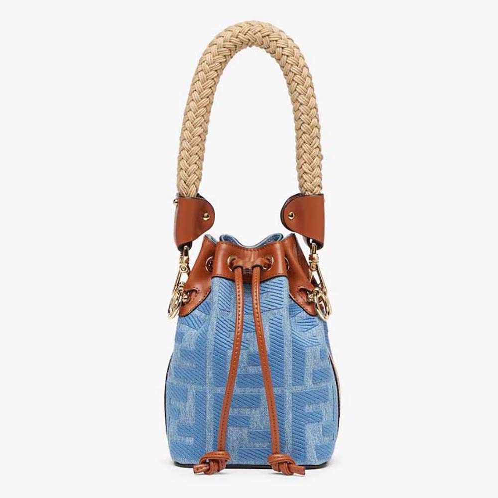 Front view of Fendi Women Mon Tresor Light Blue Denim Mini-bag with FF embroidery