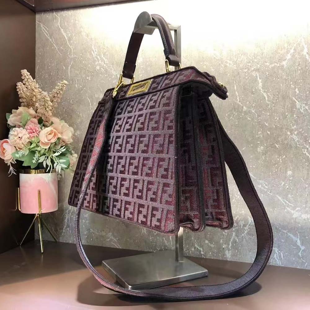 Fendi Women Peekaboo ISeeU Medium Maroon FF Tapestry Fabric Bag - image 4