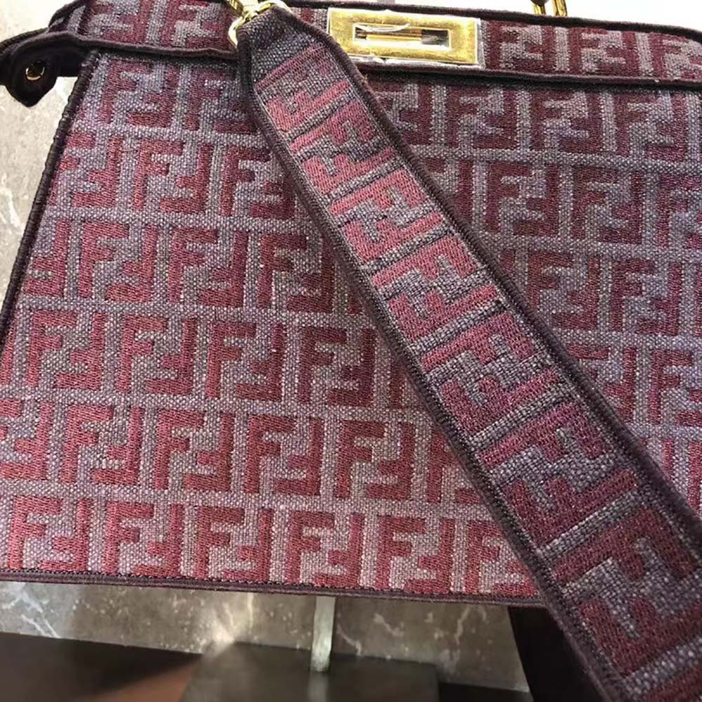 Fendi Women Peekaboo ISeeU Medium Maroon FF Tapestry Fabric Bag - image 7