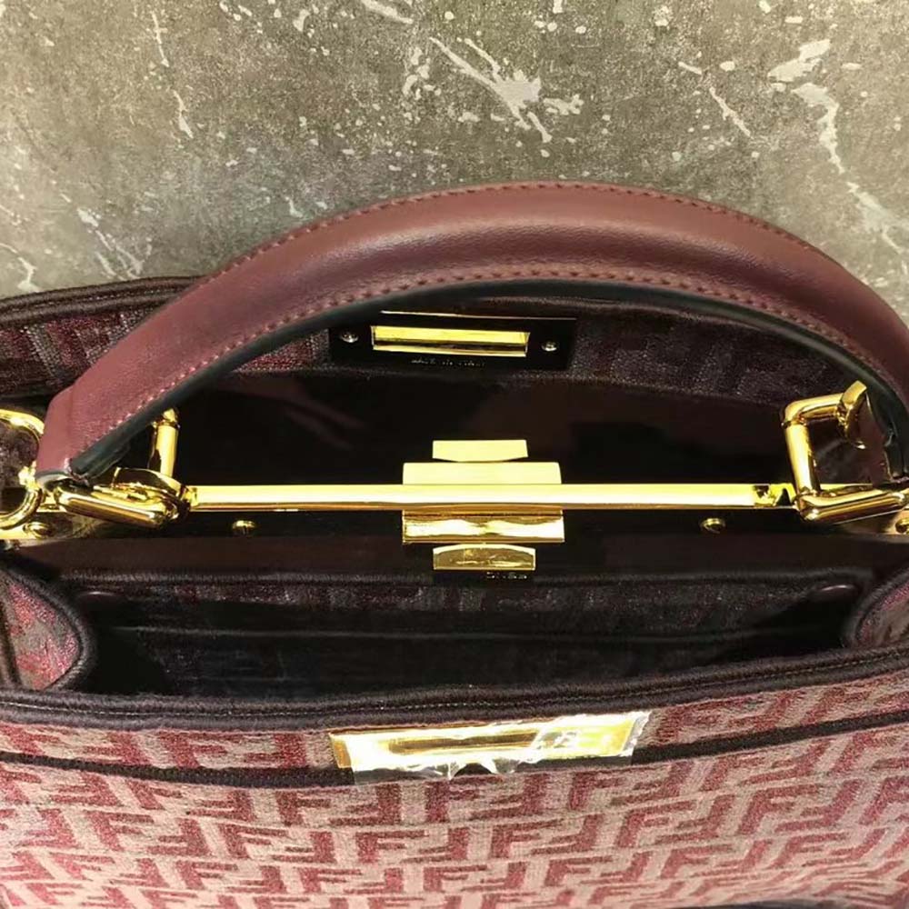 Fendi Women Peekaboo ISeeU Medium Maroon FF Tapestry Fabric Bag - image 8