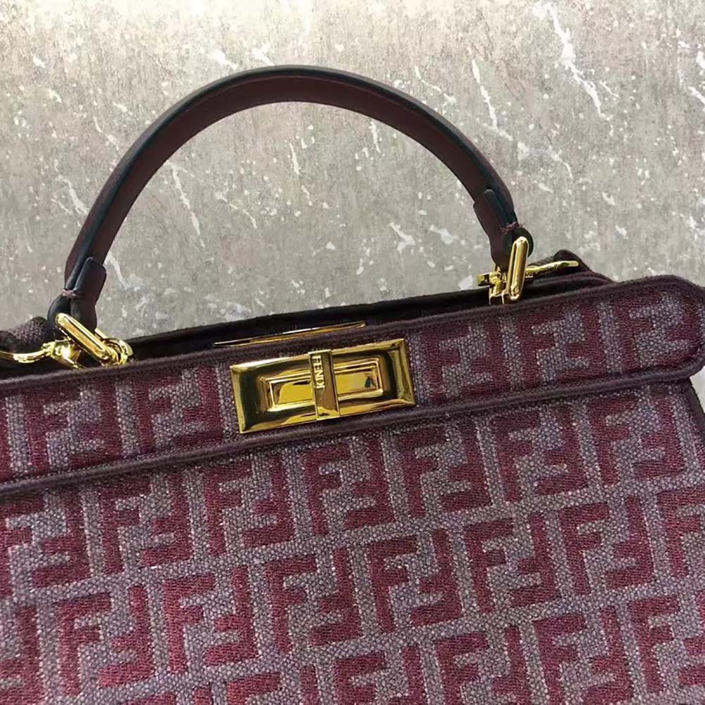 Fendi Women Peekaboo ISeeU Medium Maroon FF Tapestry Fabric Bag - image 6