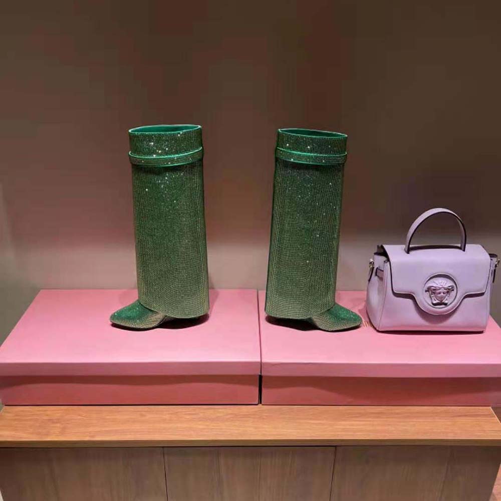 Givenchy Women Shark Lock Boots in Satin with Strass-Green - image 4