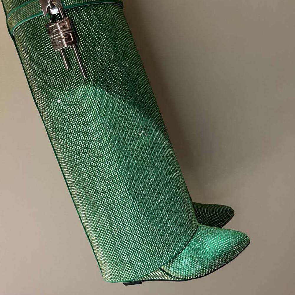Givenchy Women Shark Lock Boots in Satin with Strass-Green - image 5