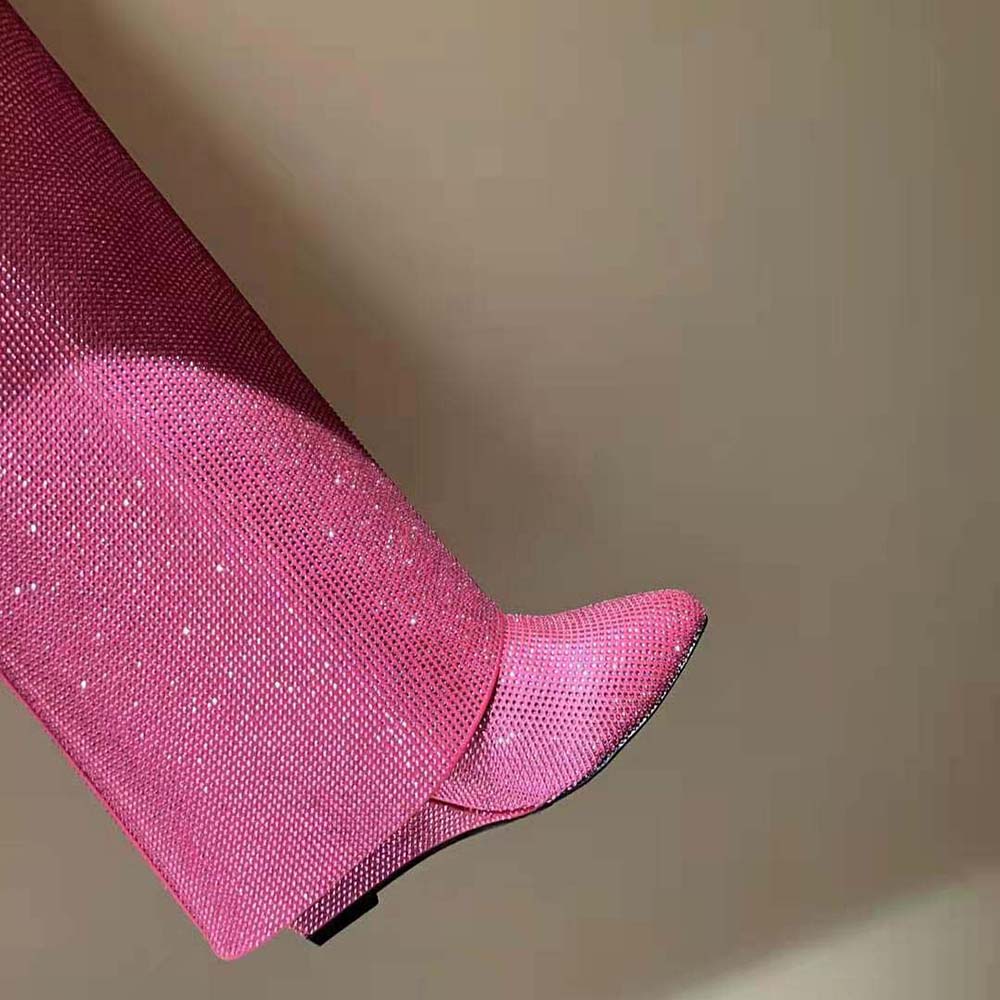 Givenchy Women Shark Lock Boots in Satin with Strass-Pink - image 9