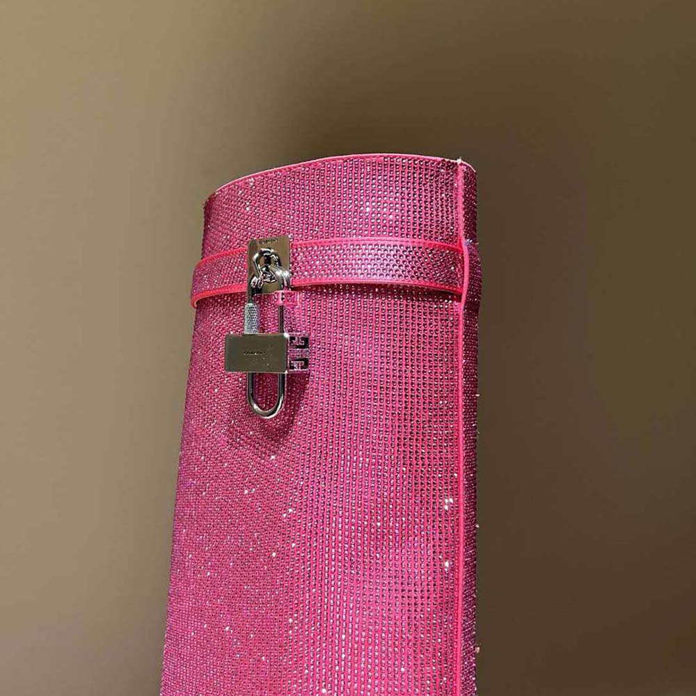 Givenchy Women Shark Lock Boots in Satin with Strass-Pink - image 6