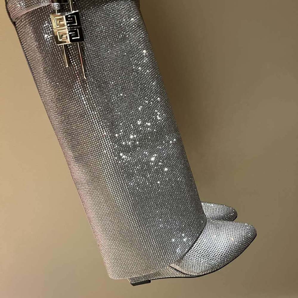 Givenchy Women Shark Lock Boots in Satin with Strass-Silver - image 5