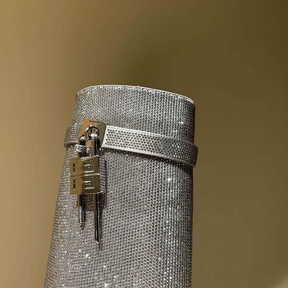 Givenchy Women Shark Lock Boots in Satin with Strass-Silver - image 7