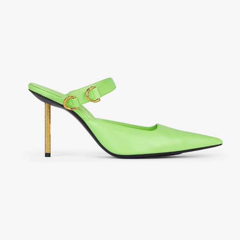 Side profile of Givenchy Women Voyou Slingbacks in Leather-Green showing heel shape