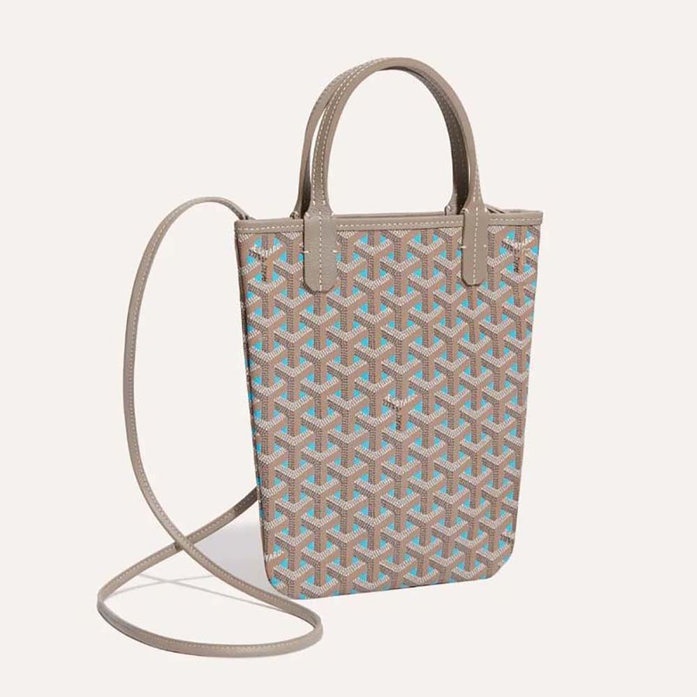 Front view of Goyard Women Poitiers Claire-voie Bag-Blue showcasing Chevron pattern
