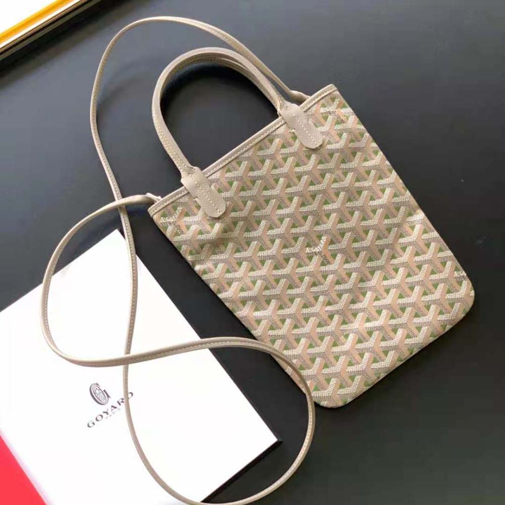 Side view highlighting gold hardware and open-weave pattern on Goyard Women Poitiers Claire-voie Bag-Green