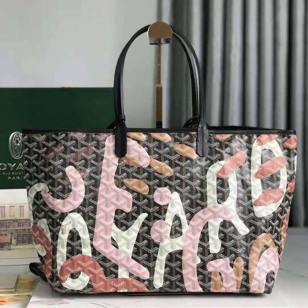 Side profile showing orange leather trim detail on Goyard Women Saint Louis PM Bag