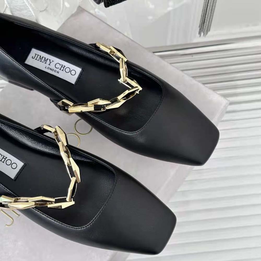 Jimmy Choo Women Diamond Tilda Flat Black Nappa Leather Flats with Chain-Black - image 7